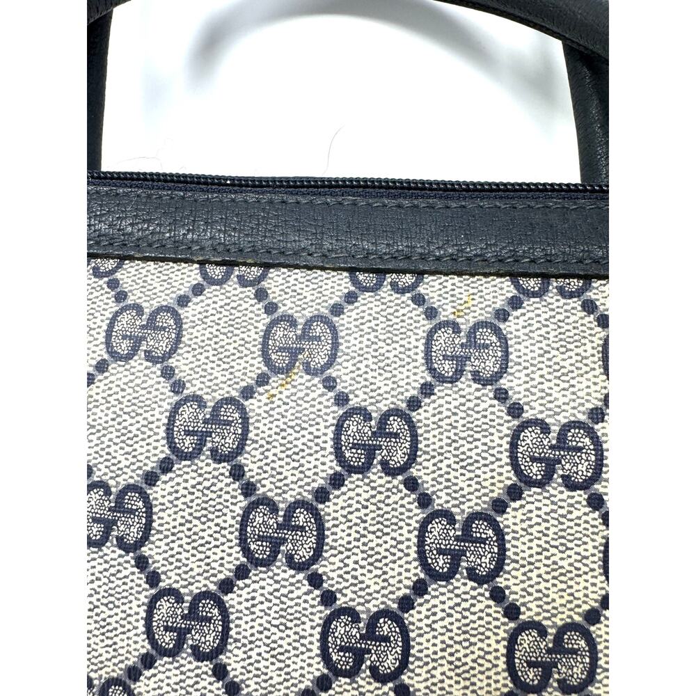 Gucci Vintage GG Supreme Navy Boston Bag – Monogram Canvas Leather Top Handle - Picture 7 of 14